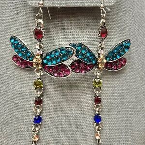 Multi Color Gem Dragonfly Earrings